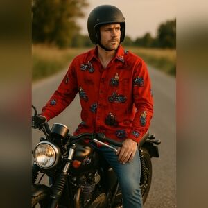 Clearwater Outfitters motorcycle print LS cotton shirt Sz XL